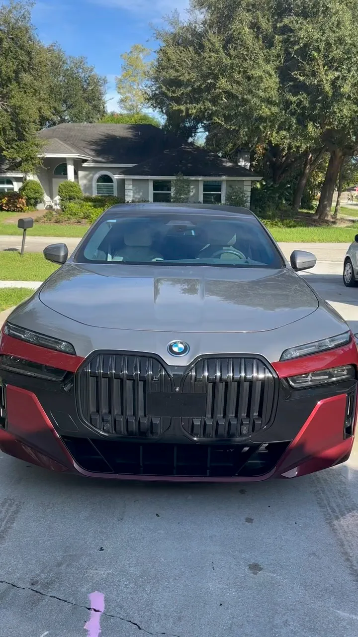 Two-tone BMW 7 Series, front view, after exterior detail in Palm Beach