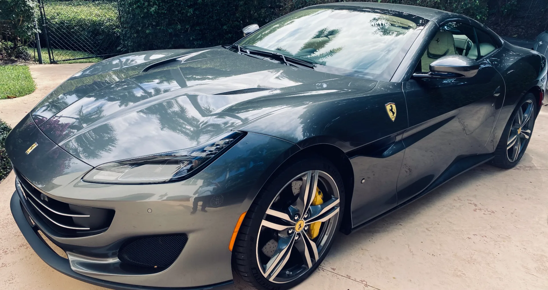 Grey Ferrari Portofino after exterior detail in Palm Beach